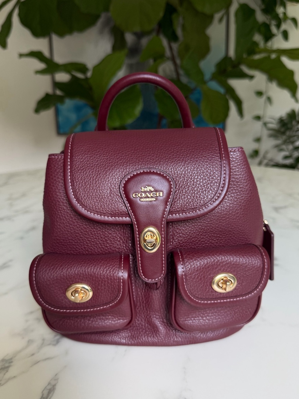Coach Hadley Backpack Dark Wine Pebbled Leather CBH09